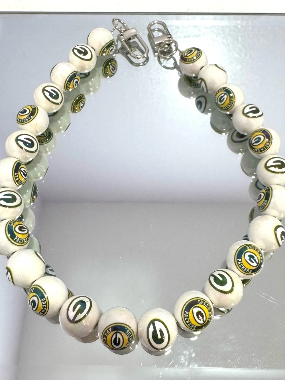 New White Beaded Bag Chain 18 inches with Team Logo
